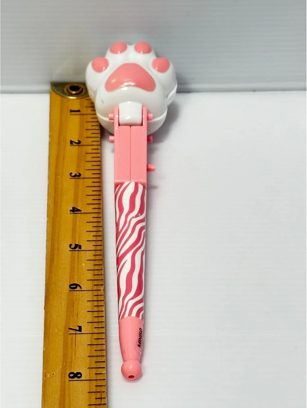 Miniso Pen Pink and White Cat Paw Pen with Zebra Print Barrel -NEW